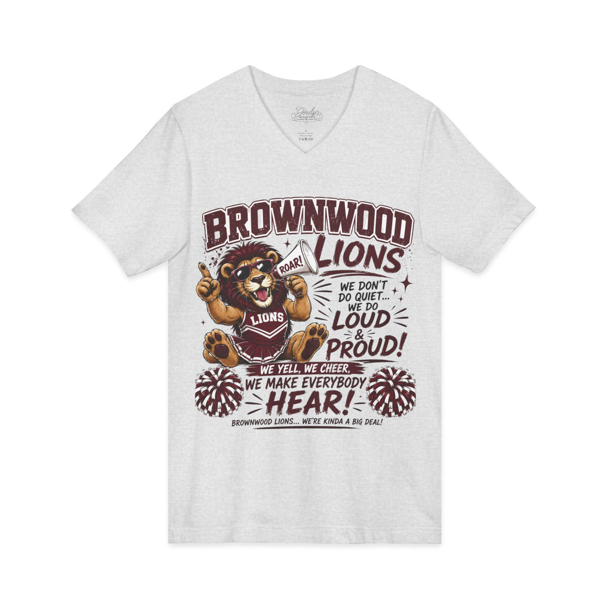 Brownwood Lions Cheer V-Neck T-Shirt — Loud Proud School Spirit Tee
