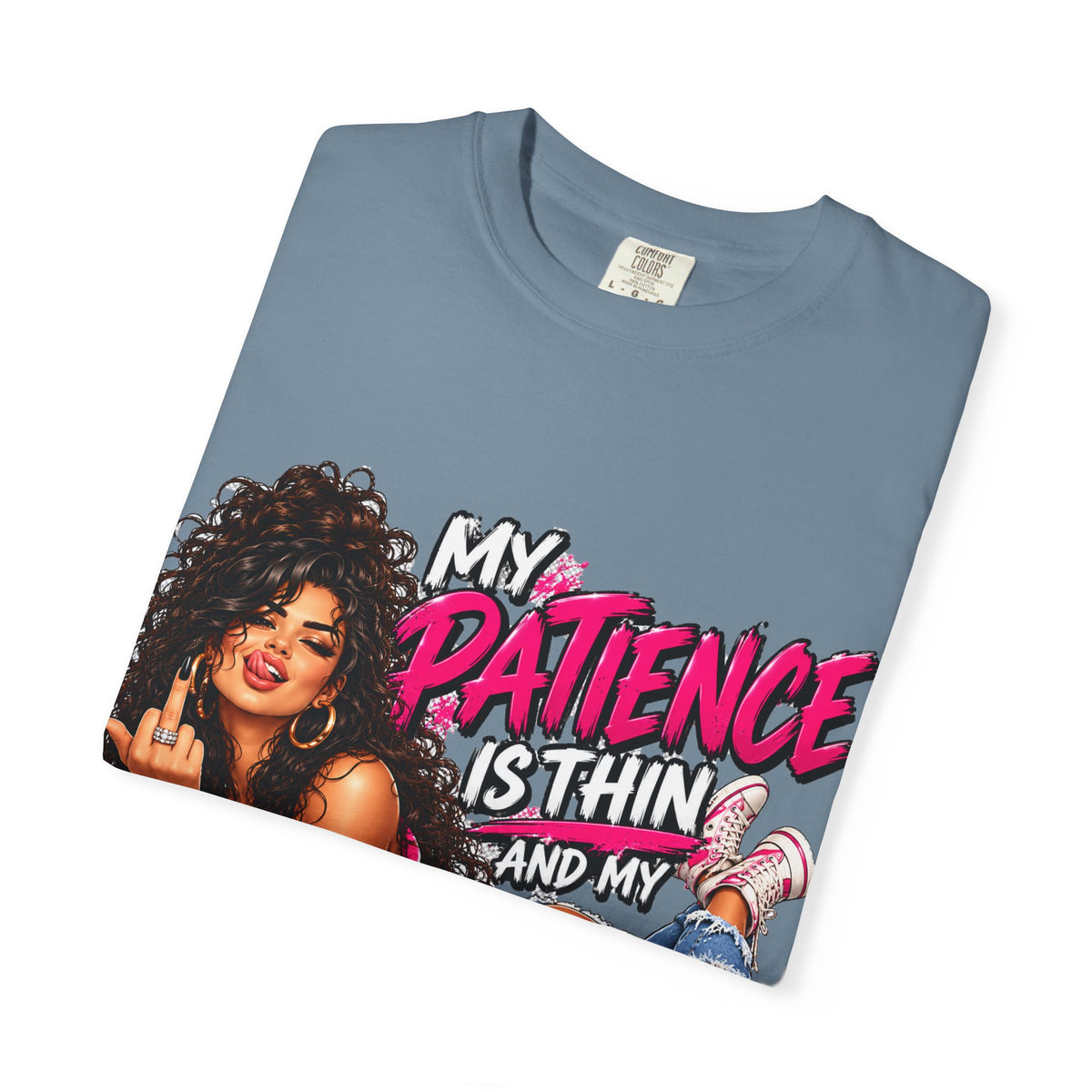 Graphic T-Shirt — "My Patience Is Thin and My Give a F*** Is Broken" Retro Sassy Woman