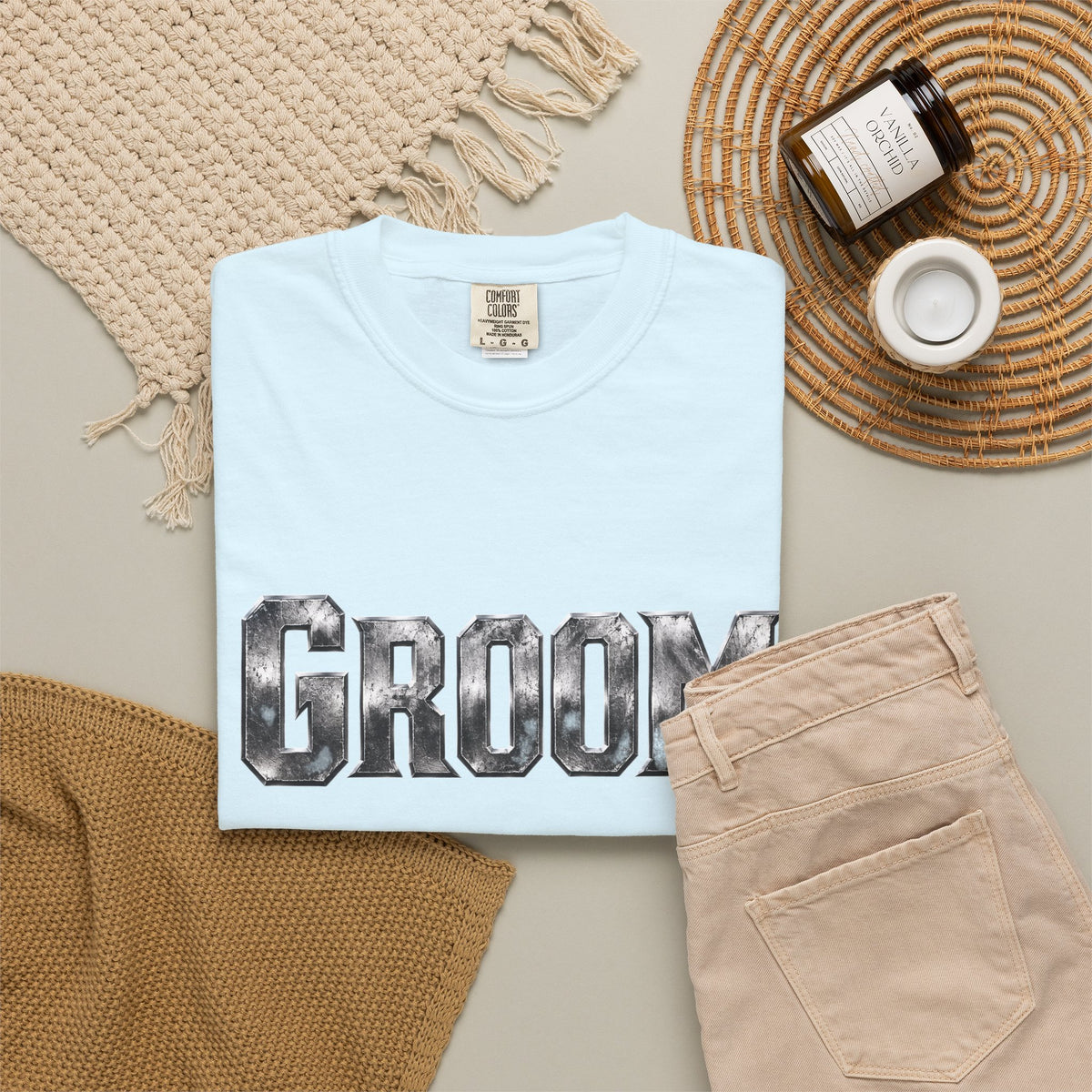 Groom Graphic T-Shirt — Metallic Lettering Wedding Tee for Grooms