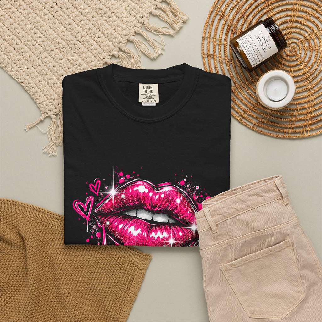 Graphic T-Shirt — Pink Lip Art & 'Backup!' Slogan Tee