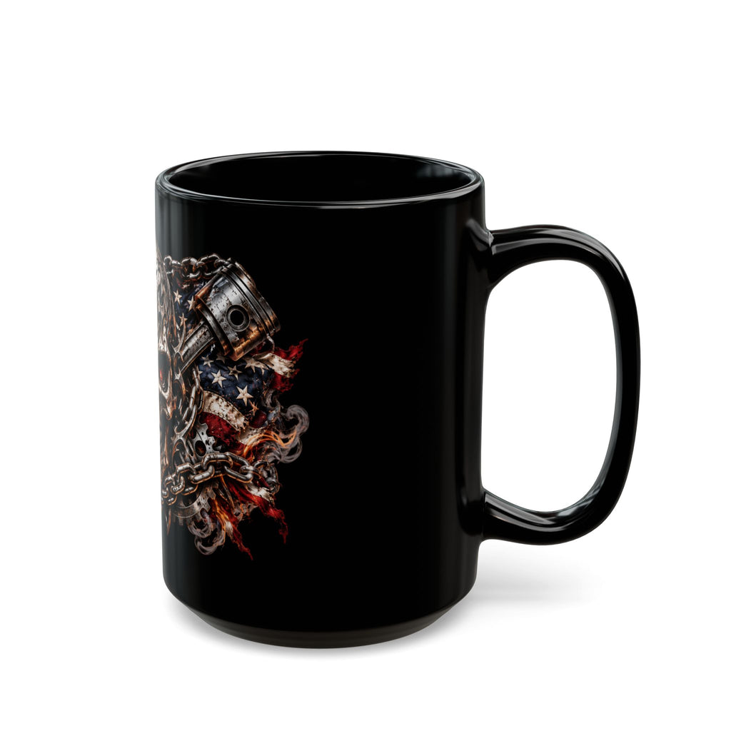 Skull & American Flag Black Mug — Gothic Biker Coffee Cup (11oz/15oz)