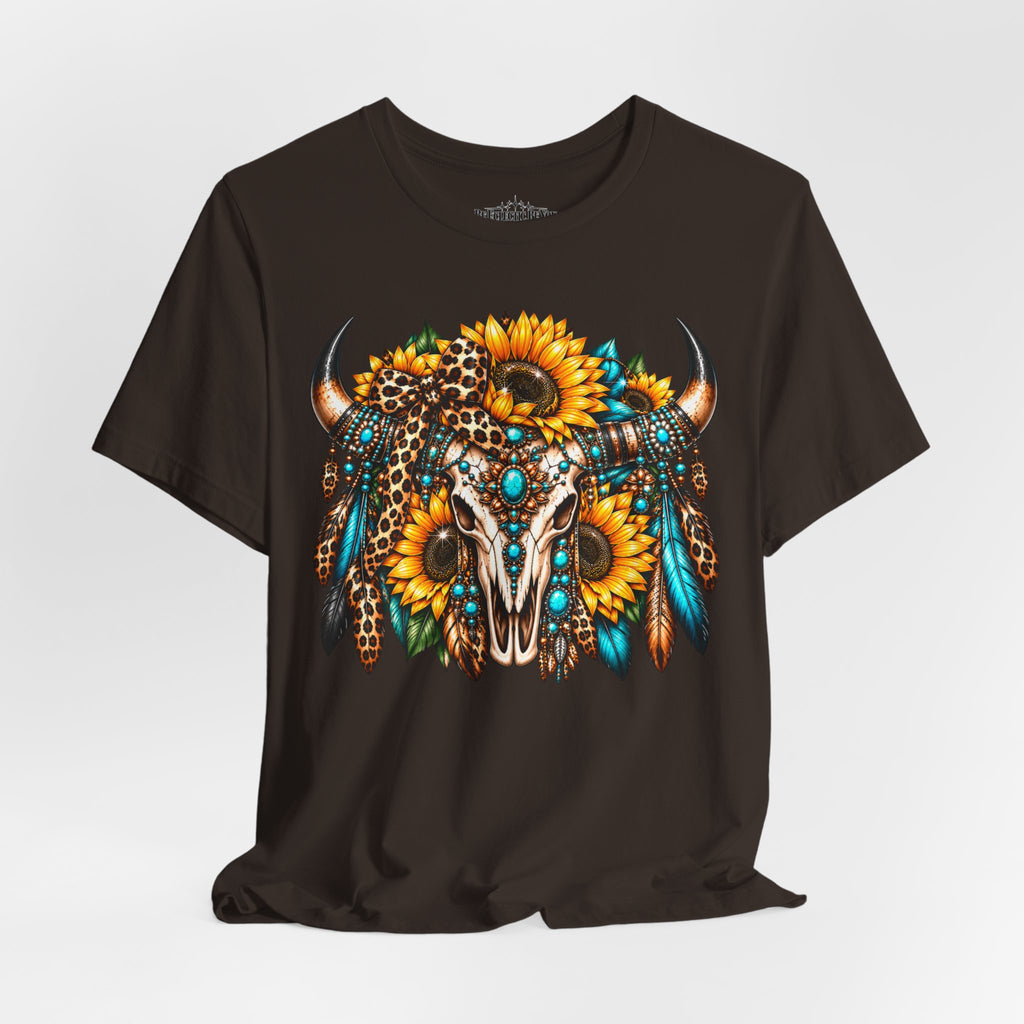Boho Buffalo Skull Sunflower T-Shirt