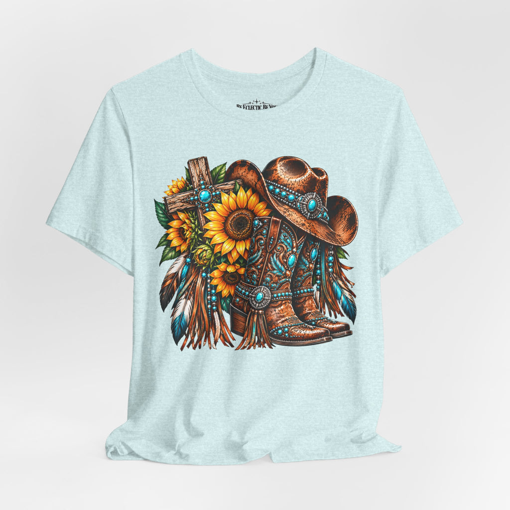 Western Cowboy Boots & Sunflowers Graphic Tee