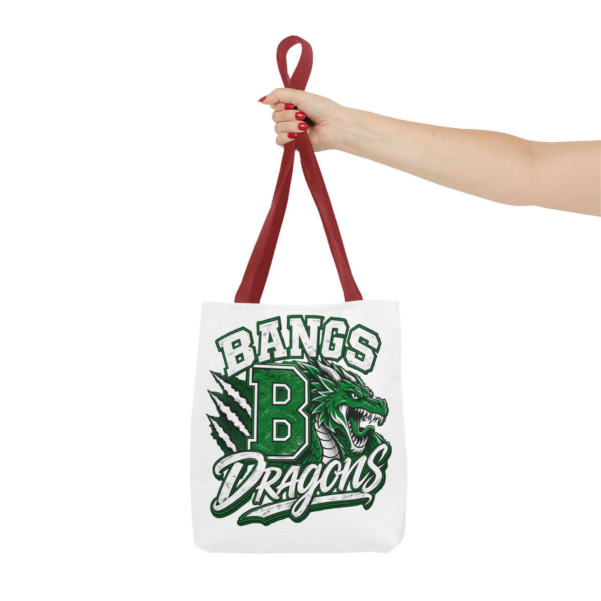 Bangs Dragons Tote Bag — Green Mascot Dragon School Spirit Tote
