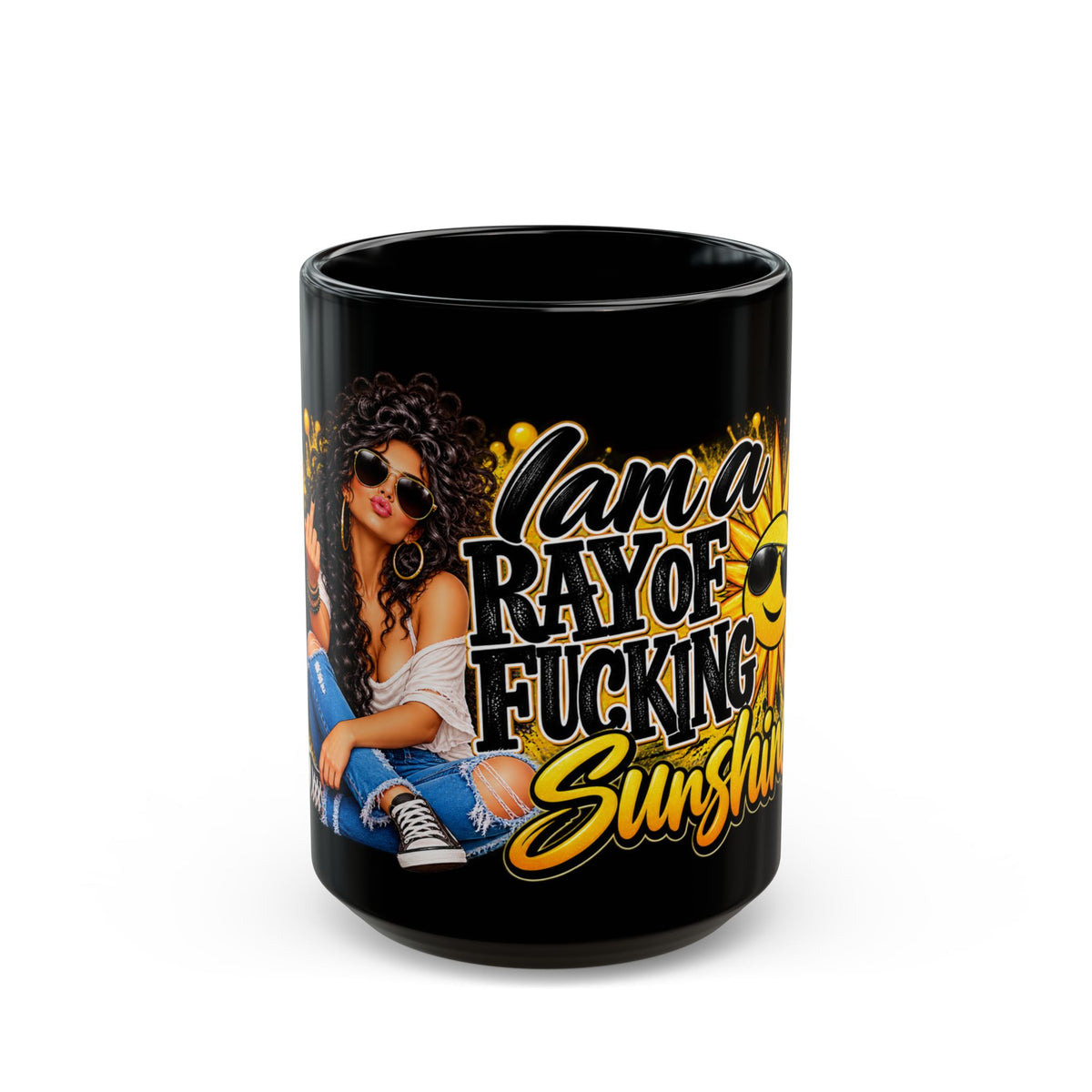 I Am a Ray of Fucking Sunshine Black Mug — Funny Attitude Coffee Cup