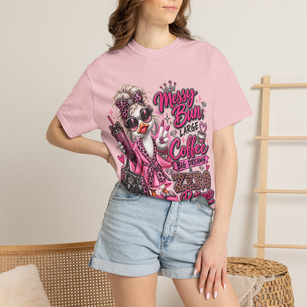 Messy Bun, Big Coffee, Zero Patience T-Shirt — Funny Graphic Tee for Moms & Busy Women