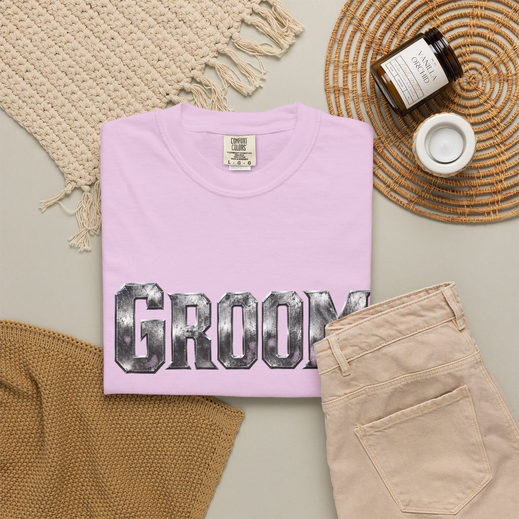 Groom Graphic T-Shirt — Metallic Lettering Wedding Tee for Grooms