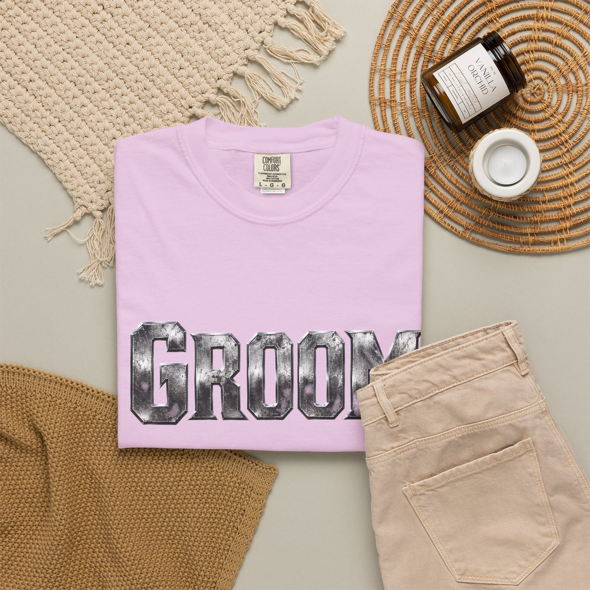 Groom Graphic T-Shirt — Metallic Lettering Wedding Tee for Grooms