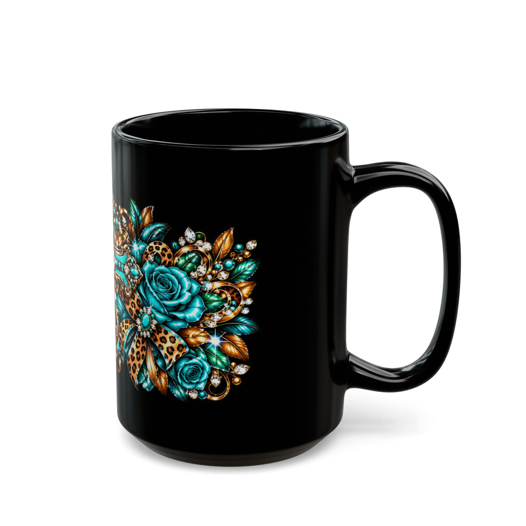 Turquoise Leopard Rose Ornate Mug