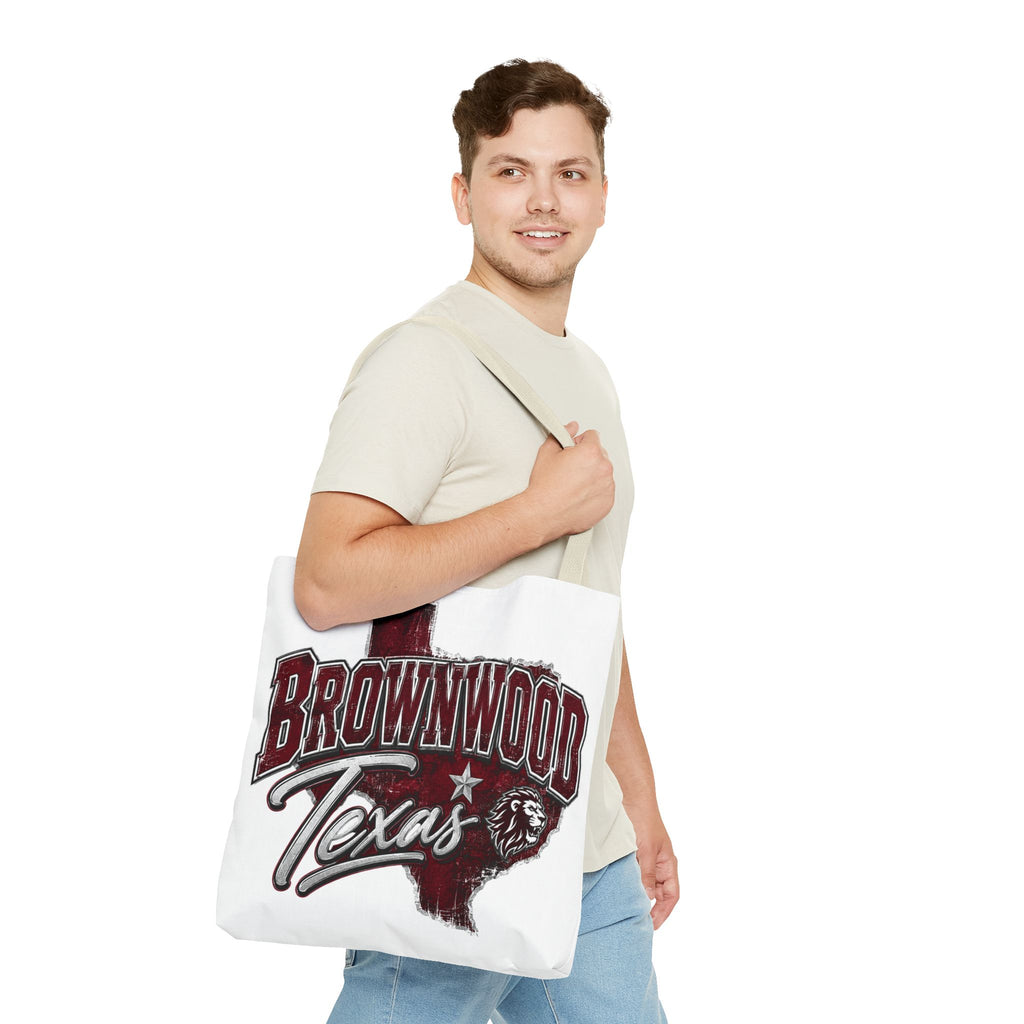 Brownwood Texas Tote Bag — Vintage State Outline & Lion Graphic