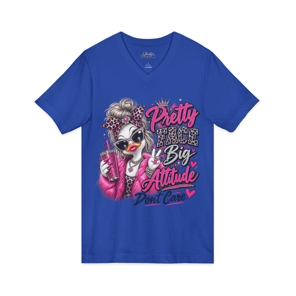 Pretty Duck Graphic V-Neck Tee — "Pretty Bigger Attitude Don’t Care"