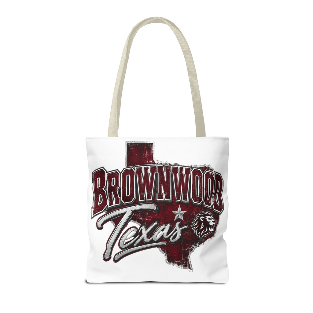 Brownwood Texas Tote Bag — Vintage State Outline & Lion Graphic