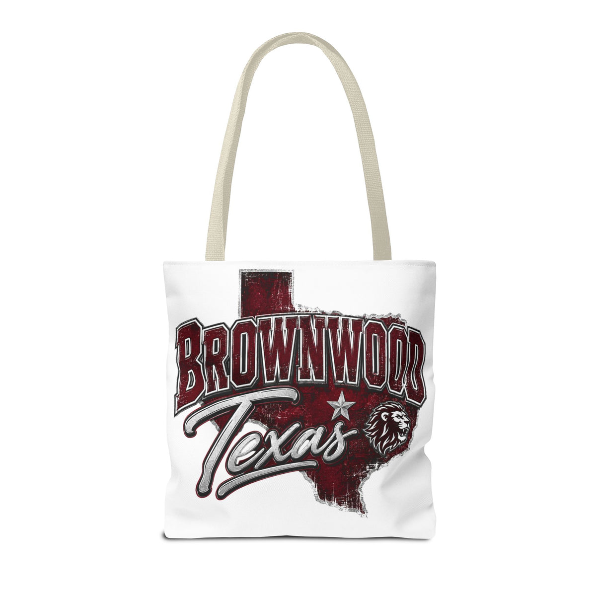 Brownwood Texas Tote Bag — Vintage State Outline & Lion Graphic