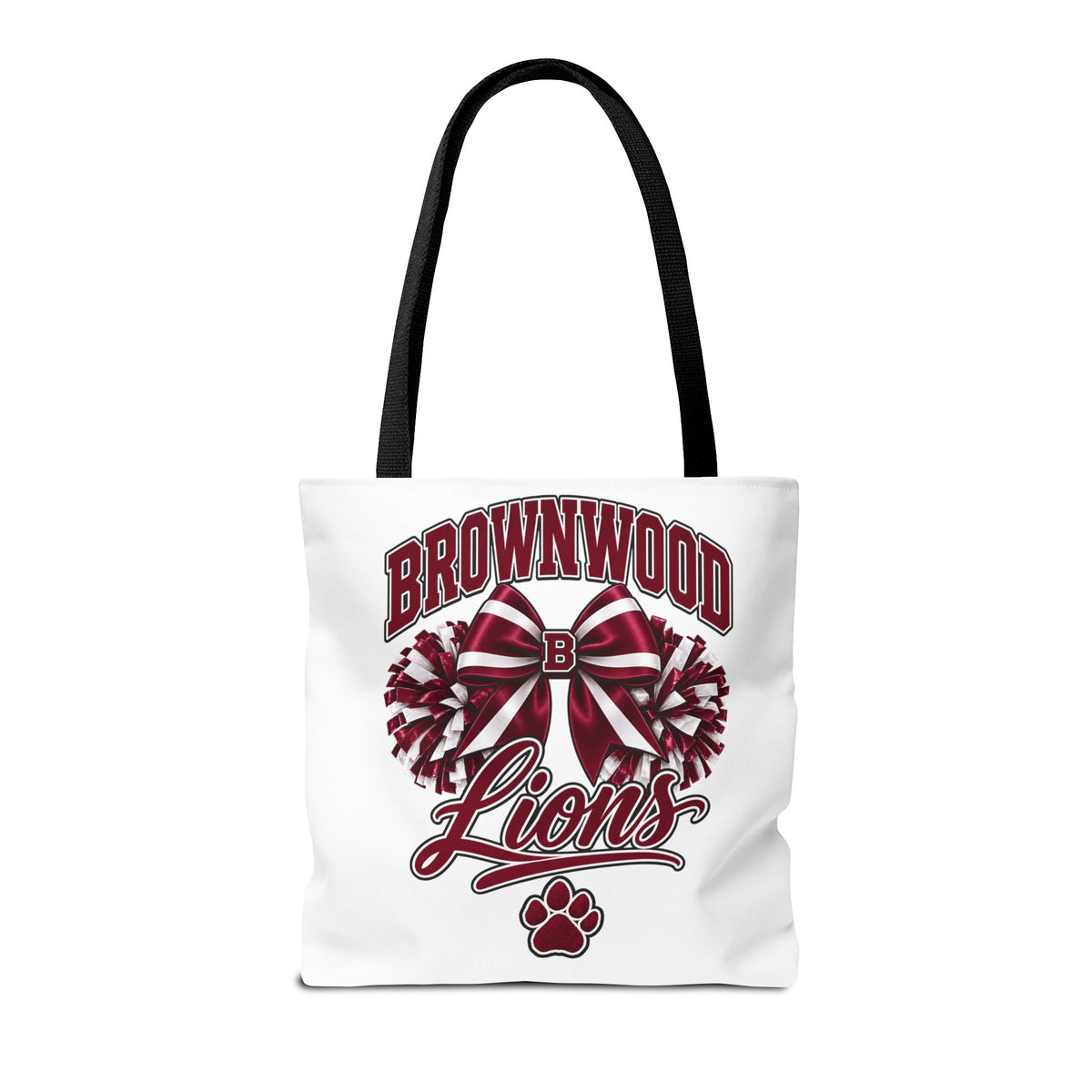 Brownwood Lions Cheer Tote Bag — School Spirit Bow & Pom-Pom Design