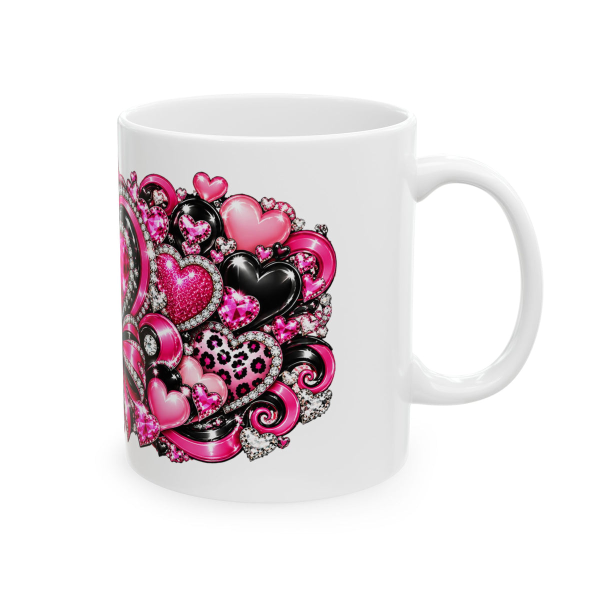 Pink Rhinestone Heart Love Ceramic Mug