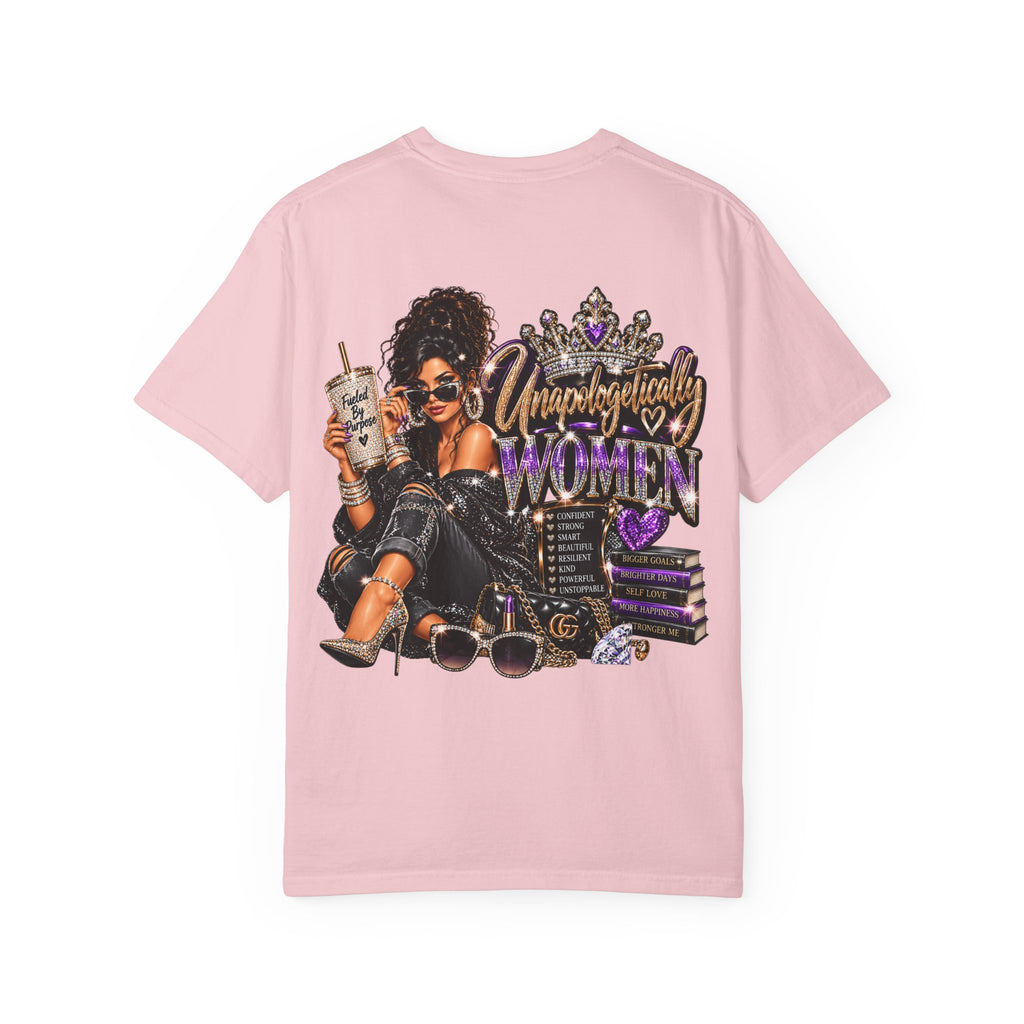 Unapologetically Women T-Shirt — Empowerment Graphic Tee with Crown, Books & Fashion Illustration
