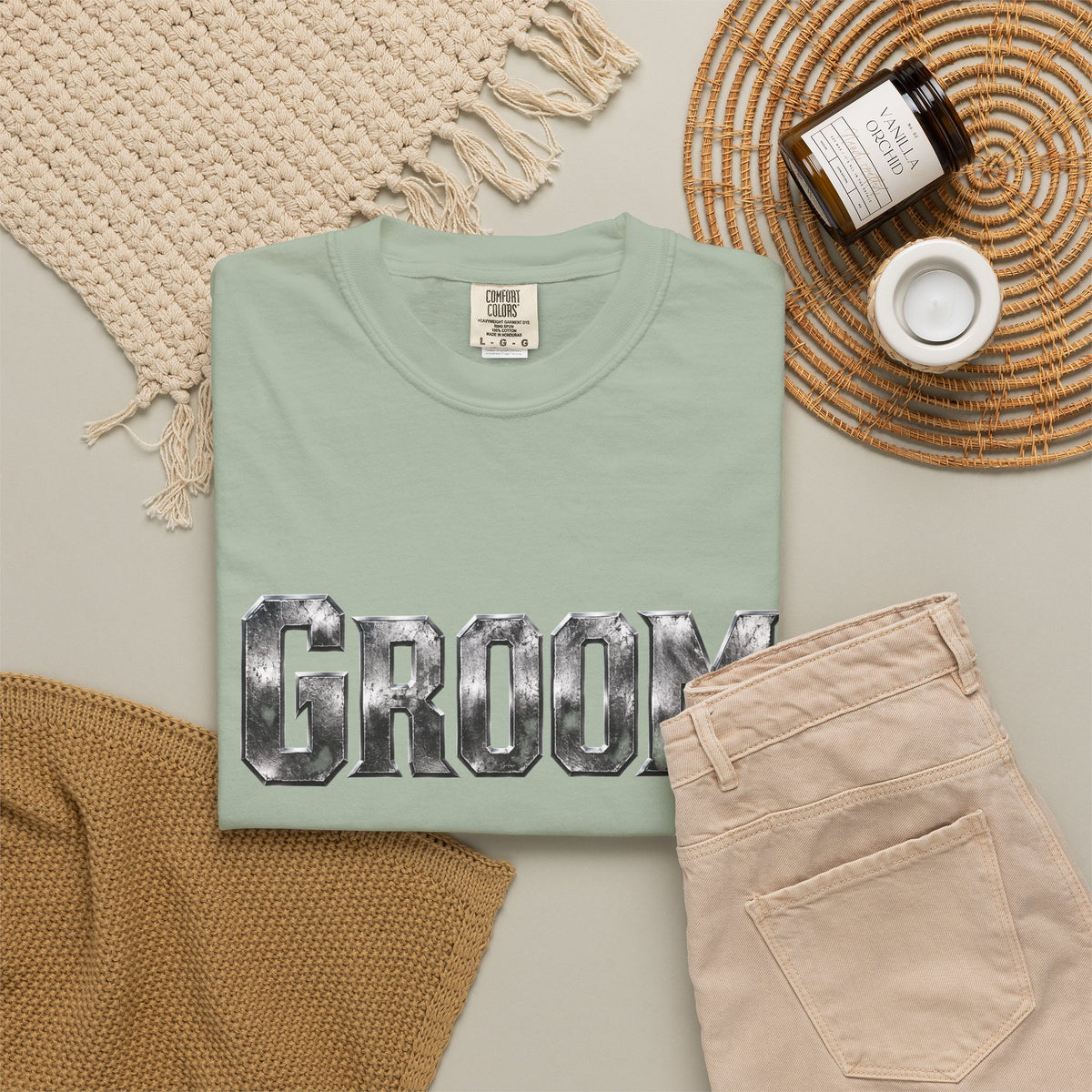 Groom Graphic T-Shirt — Metallic Lettering Wedding Tee for Grooms