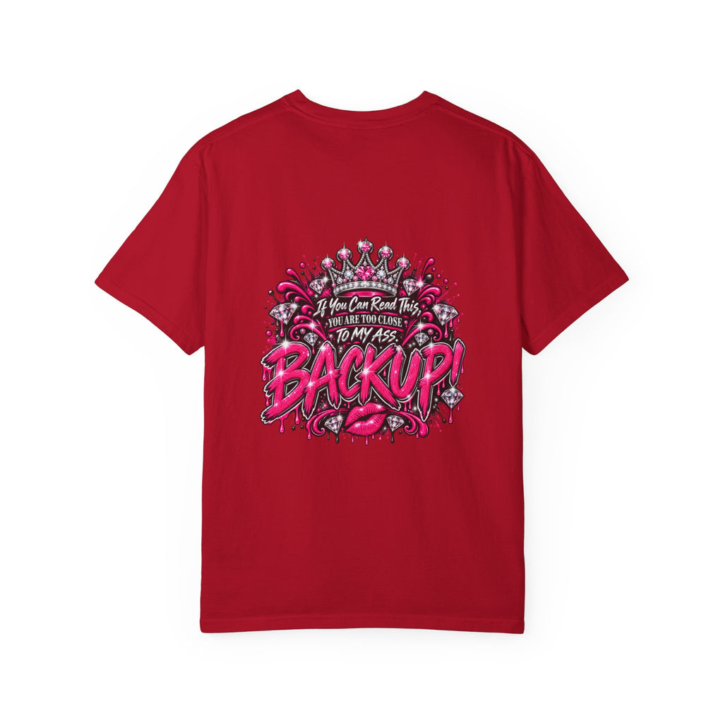 Graphic T-Shirt — Pink Lip Art & 'Backup!' Slogan Tee