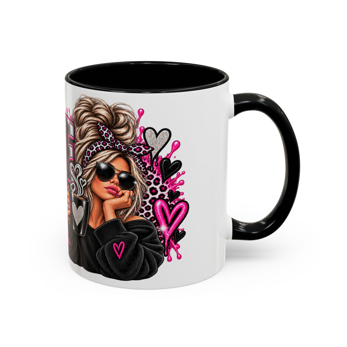 Coffee First Mug — Funny Woman Holding Coffee Graphic Accent Mug (11/15 oz)