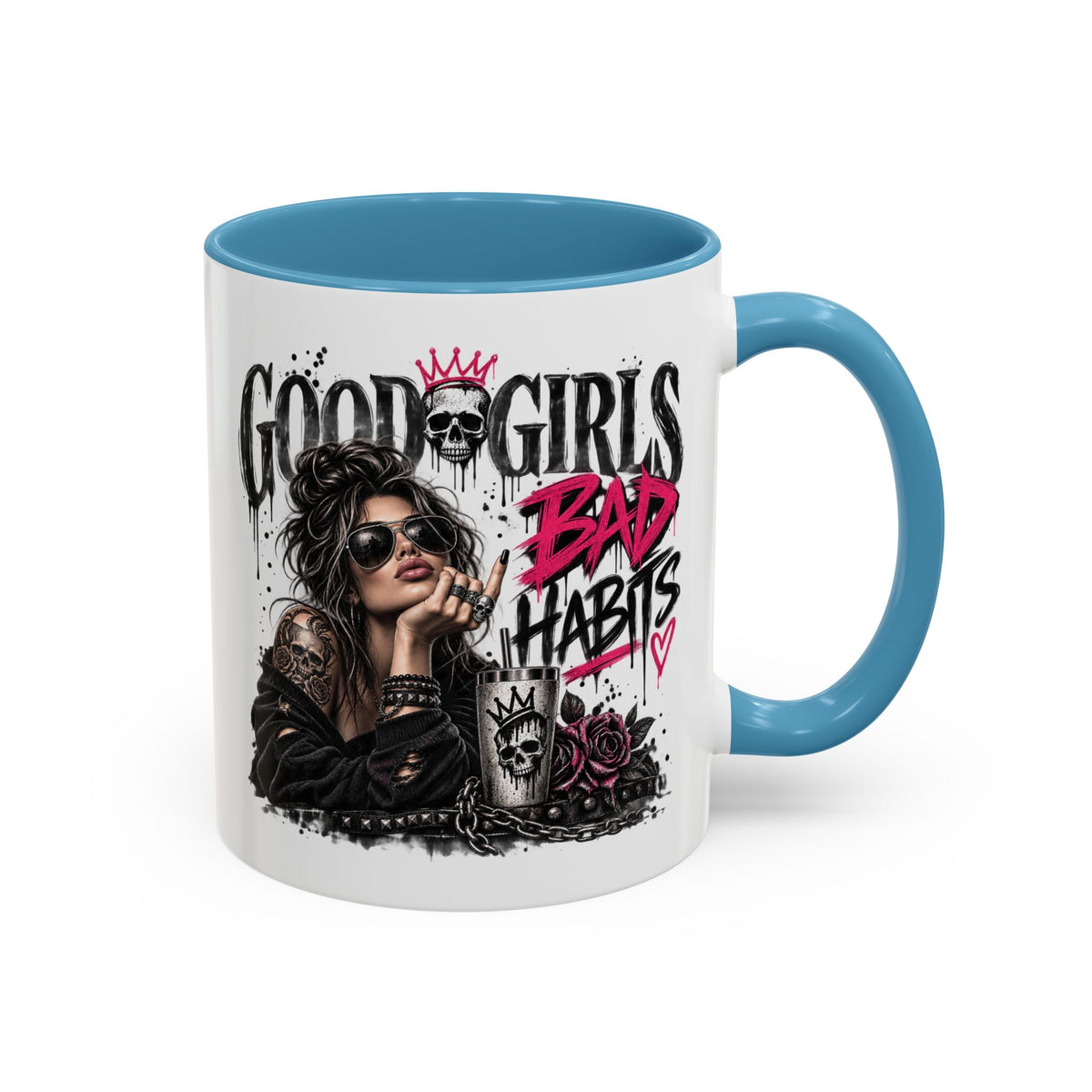 Good Girls, Bad Habits Accent Coffee Mug – Edgy Skull & Crown Design (11/15oz)
