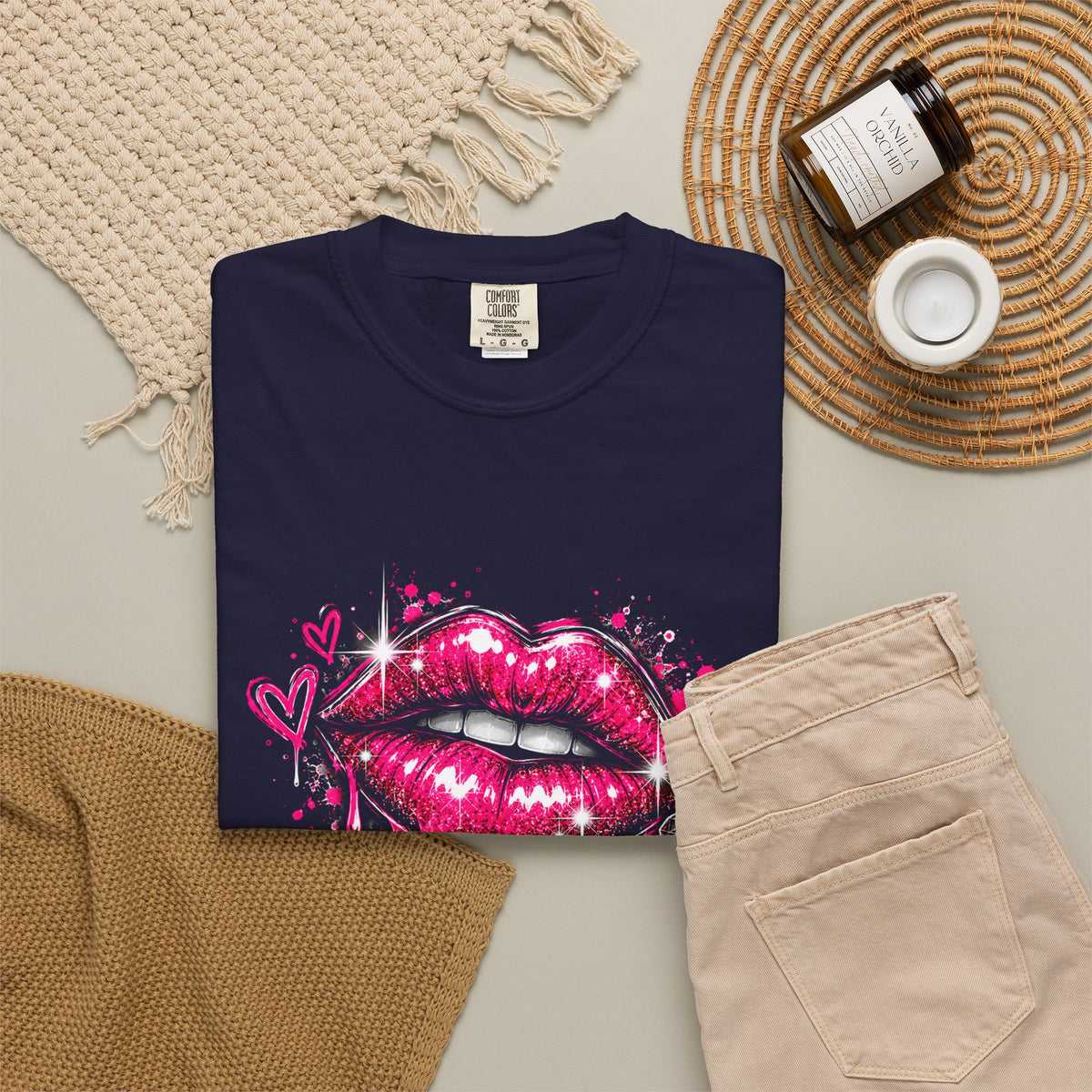 Graphic T-Shirt — Pink Lip Art & 'Backup!' Slogan Tee