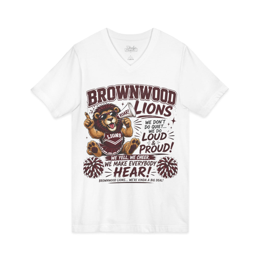 Brownwood Lions Cheer V-Neck T-Shirt — Loud Proud School Spirit Tee
