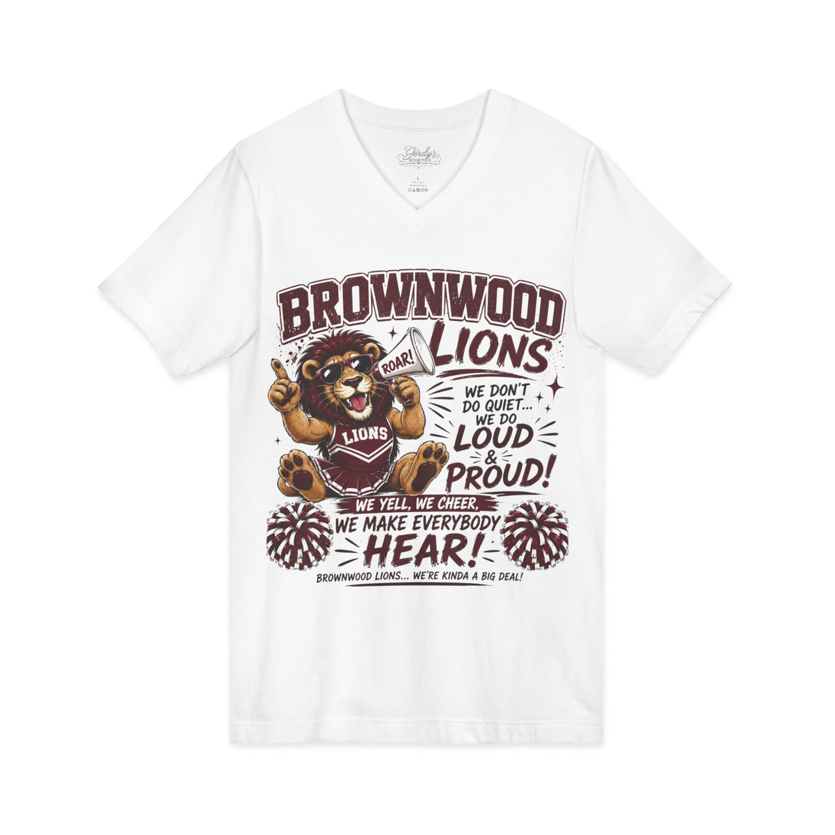 Brownwood Lions Cheer V-Neck T-Shirt — Loud Proud School Spirit Tee