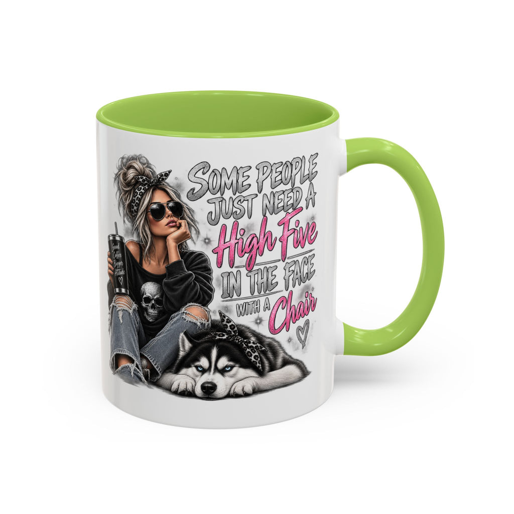 Some People Just Need a High Five Mug – Funny Husky Dog & Sassy Woman Accent Coffee Mug
