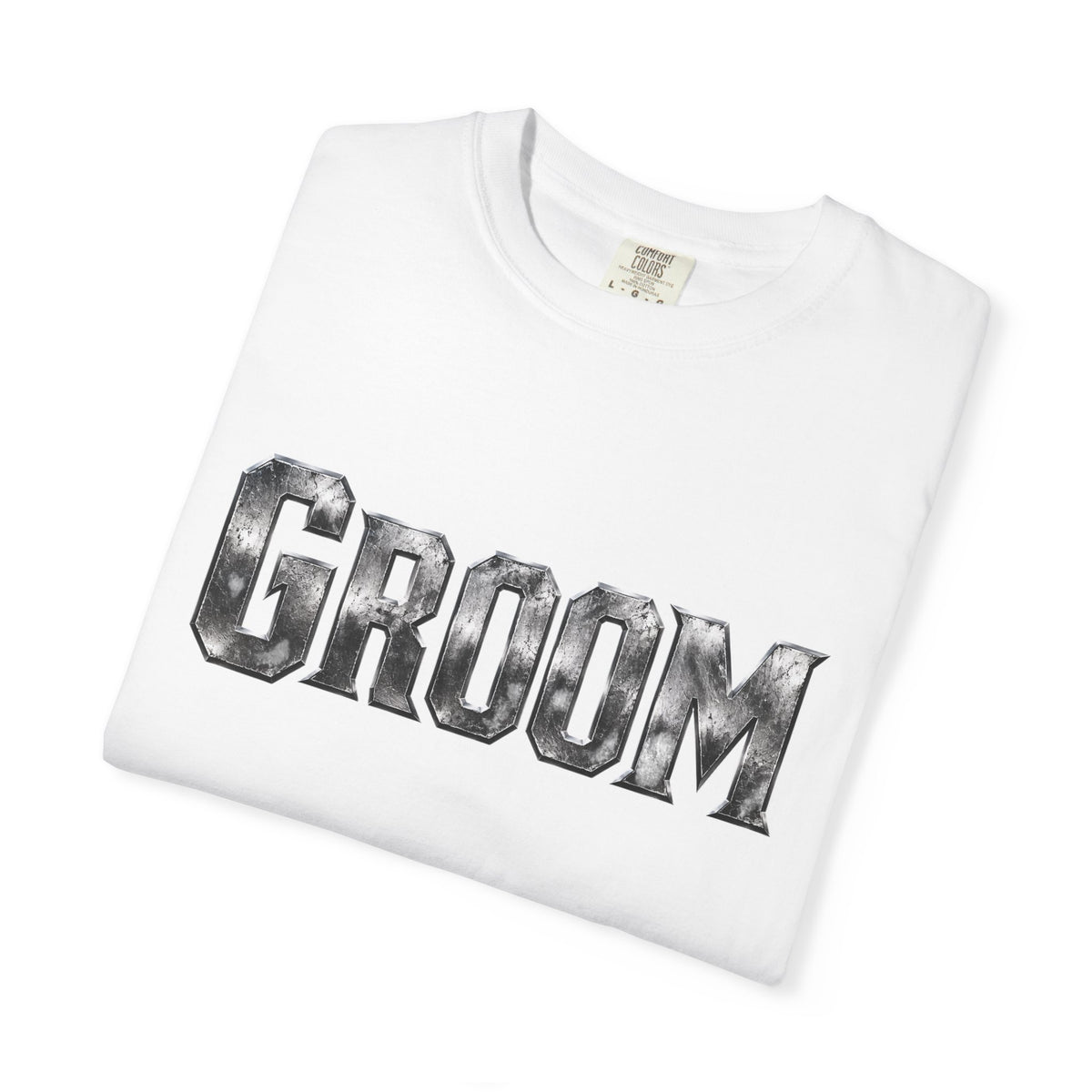 Groom Graphic T-Shirt — Metallic Lettering Wedding Tee for Grooms