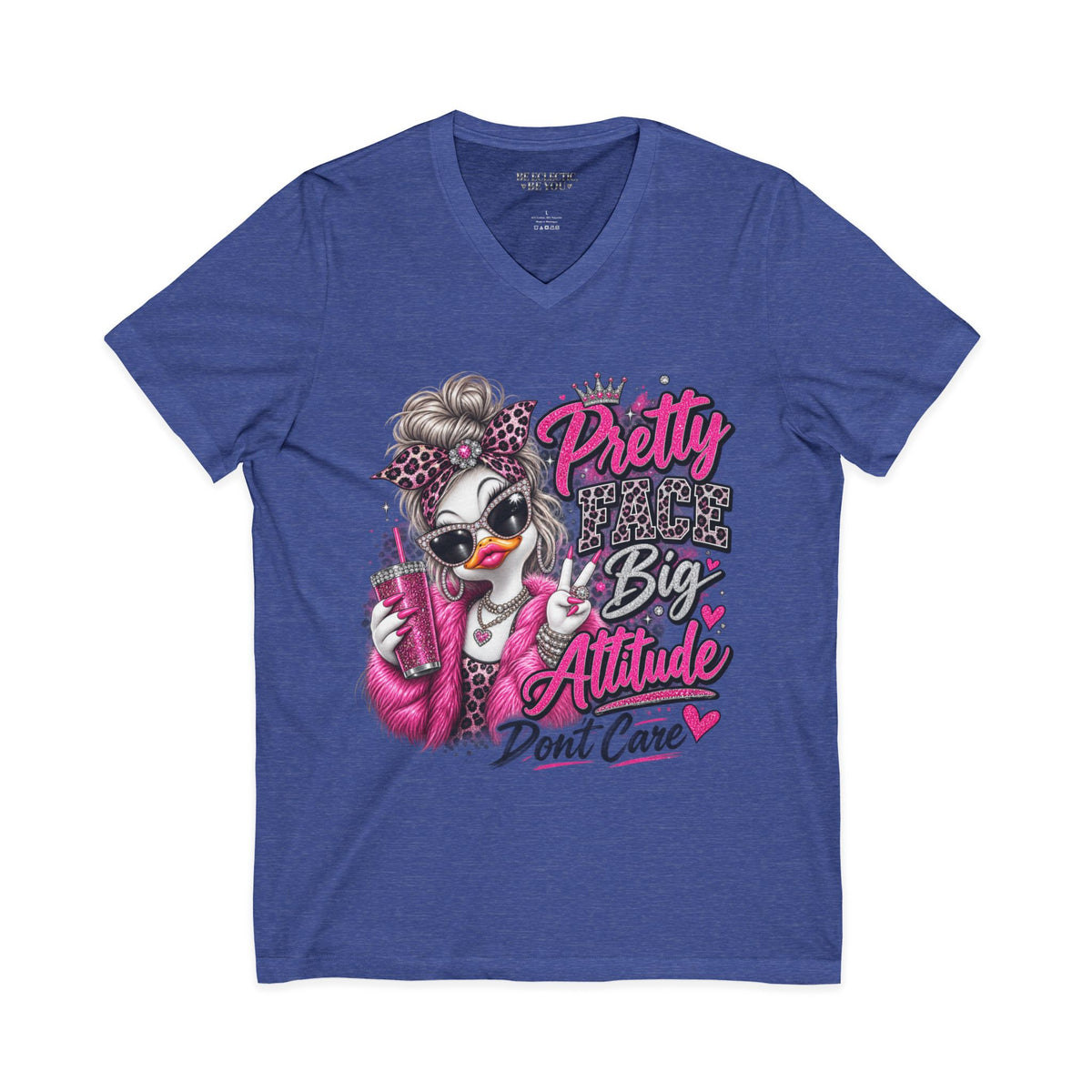 Pretty Duck Graphic V-Neck Tee — "Pretty Bigger Attitude Don’t Care"