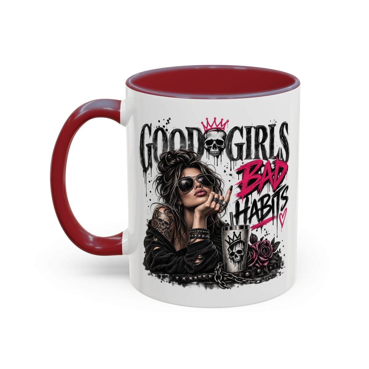 Good Girls, Bad Habits Accent Coffee Mug – Edgy Skull & Crown Design (11/15oz)