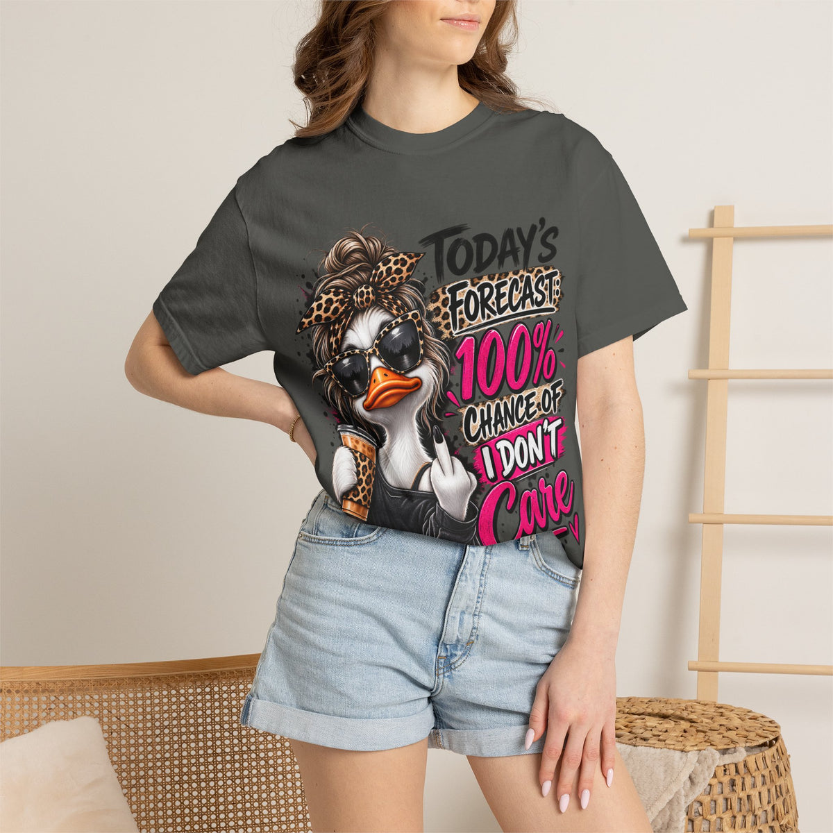 Graphic T-Shirt — "Today's Forecast: 100% Chance I Don't Care" Duck Design