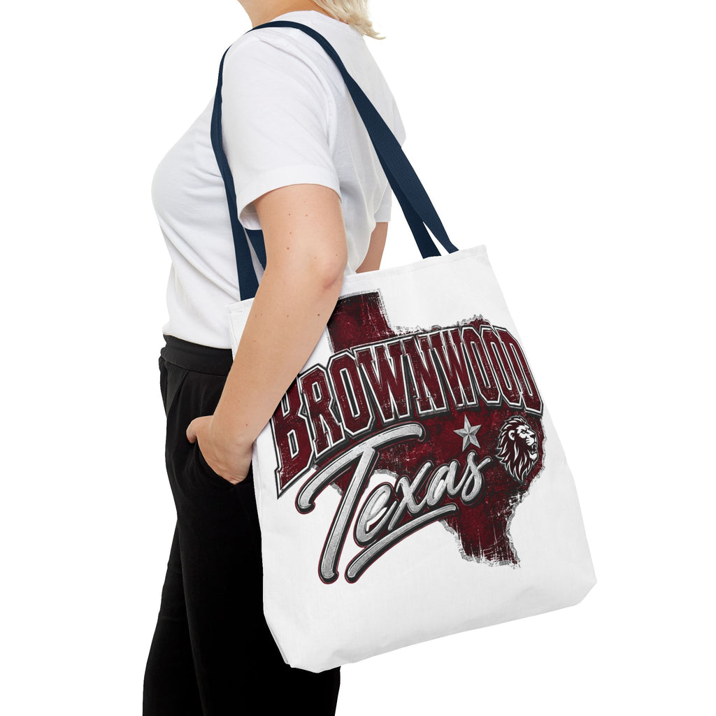 Brownwood Texas Tote Bag — Vintage State Outline & Lion Graphic