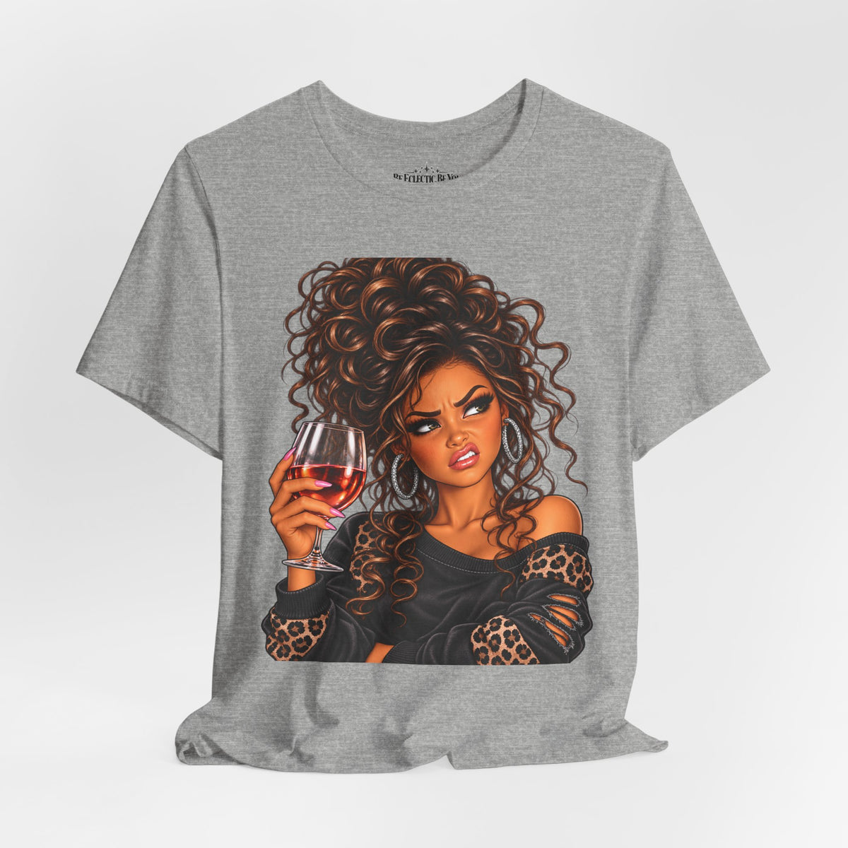 Curly Hair Wine Lover Graphic T-Shirt