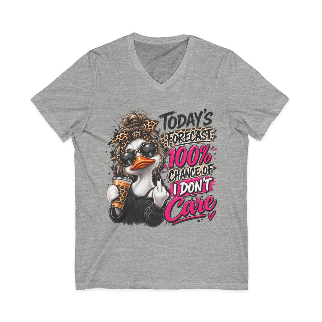 I Don't Care Duck V-Neck Tee — 100% Chance I Don't Care Graphic Shirt