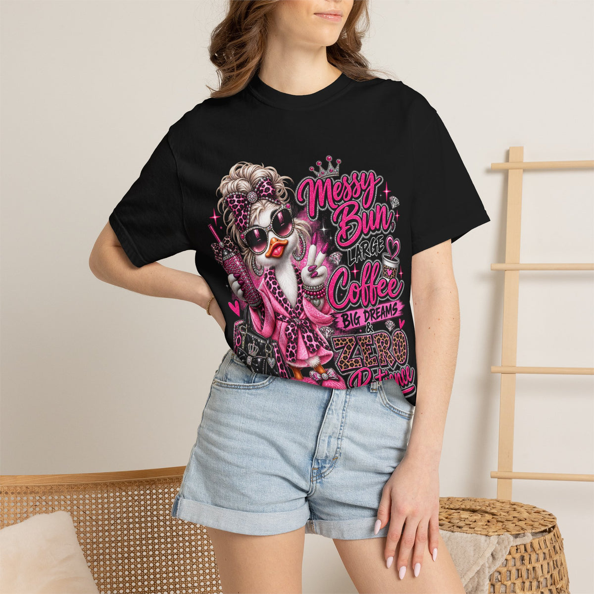Messy Bun, Big Coffee, Zero Patience T-Shirt — Funny Graphic Tee for Moms & Busy Women