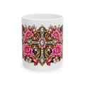 Ornate Rose Cross Ceramic Mug