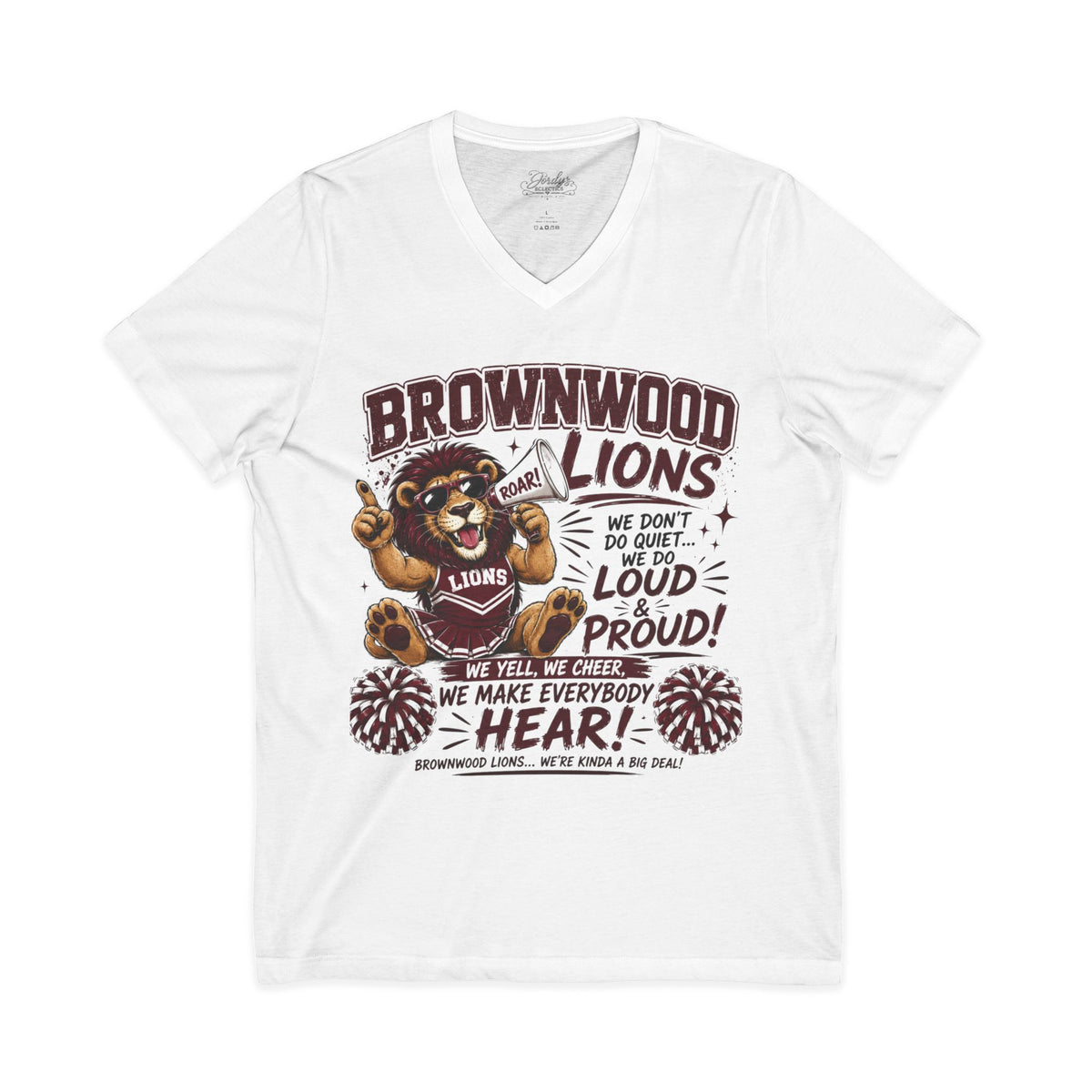 Brownwood Lions Cheer V-Neck T-Shirt — Loud Proud School Spirit Tee