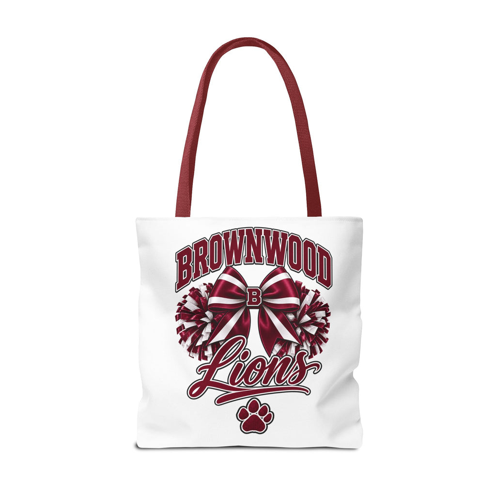 Brownwood Lions Cheer Tote Bag — School Spirit Bow & Pom-Pom Design