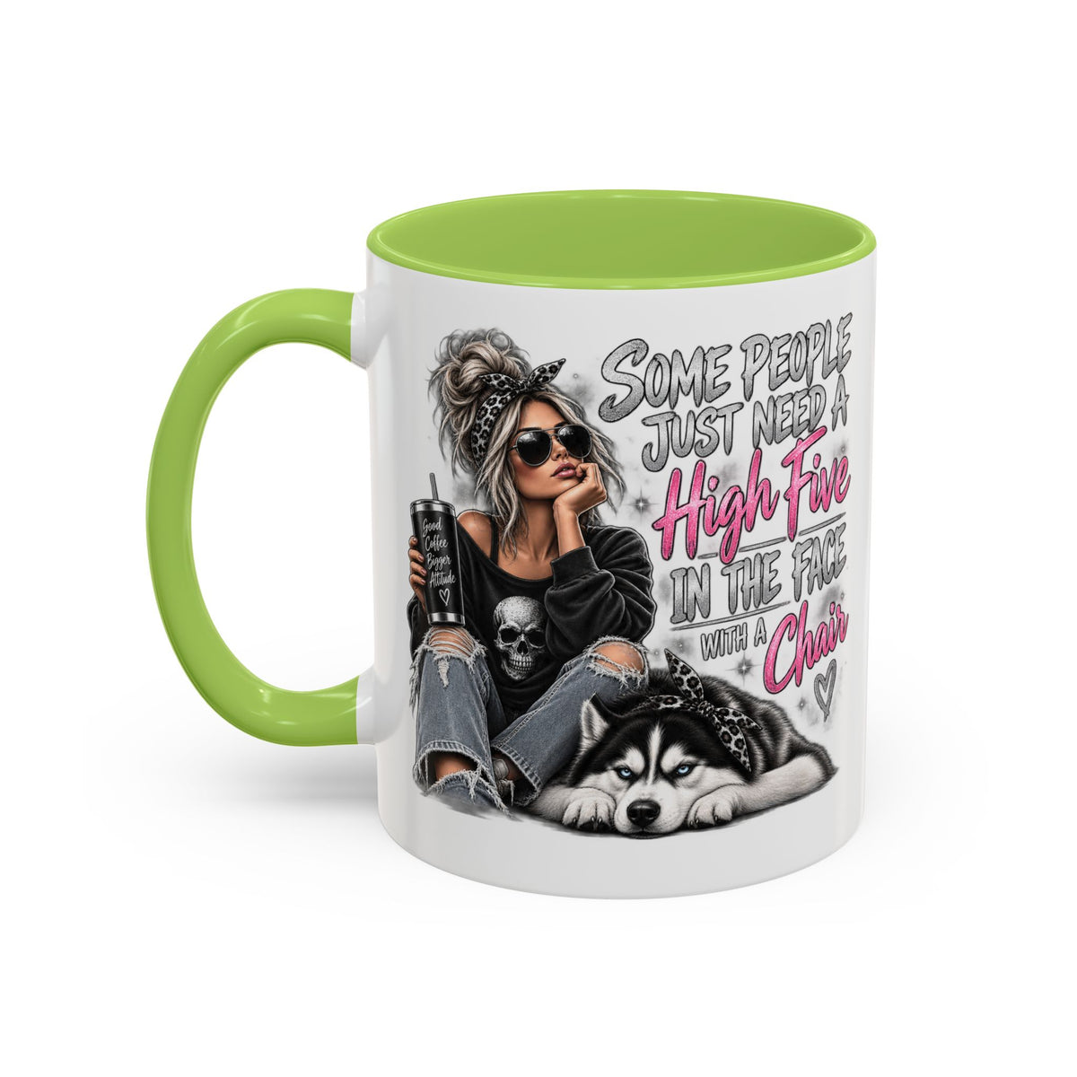 Some People Just Need a High Five Mug – Funny Husky Dog & Sassy Woman Accent Coffee Mug
