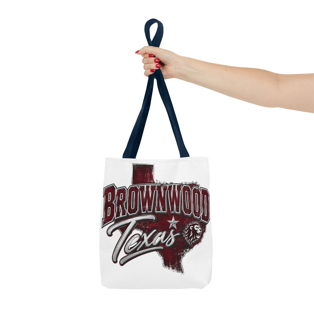 Brownwood Texas Tote Bag — Vintage State Outline & Lion Graphic