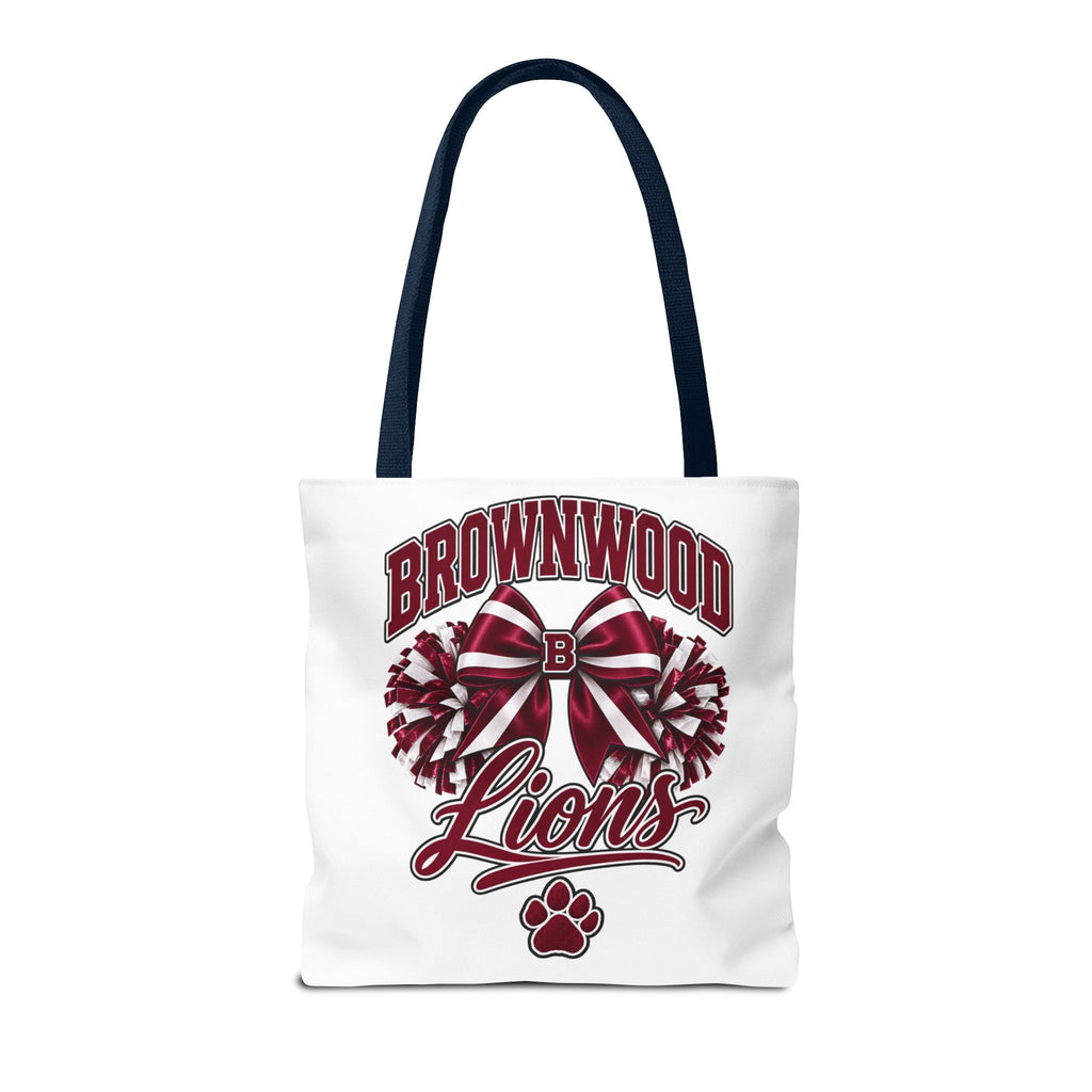 Brownwood Lions Cheer Tote Bag — School Spirit Bow & Pom-Pom Design