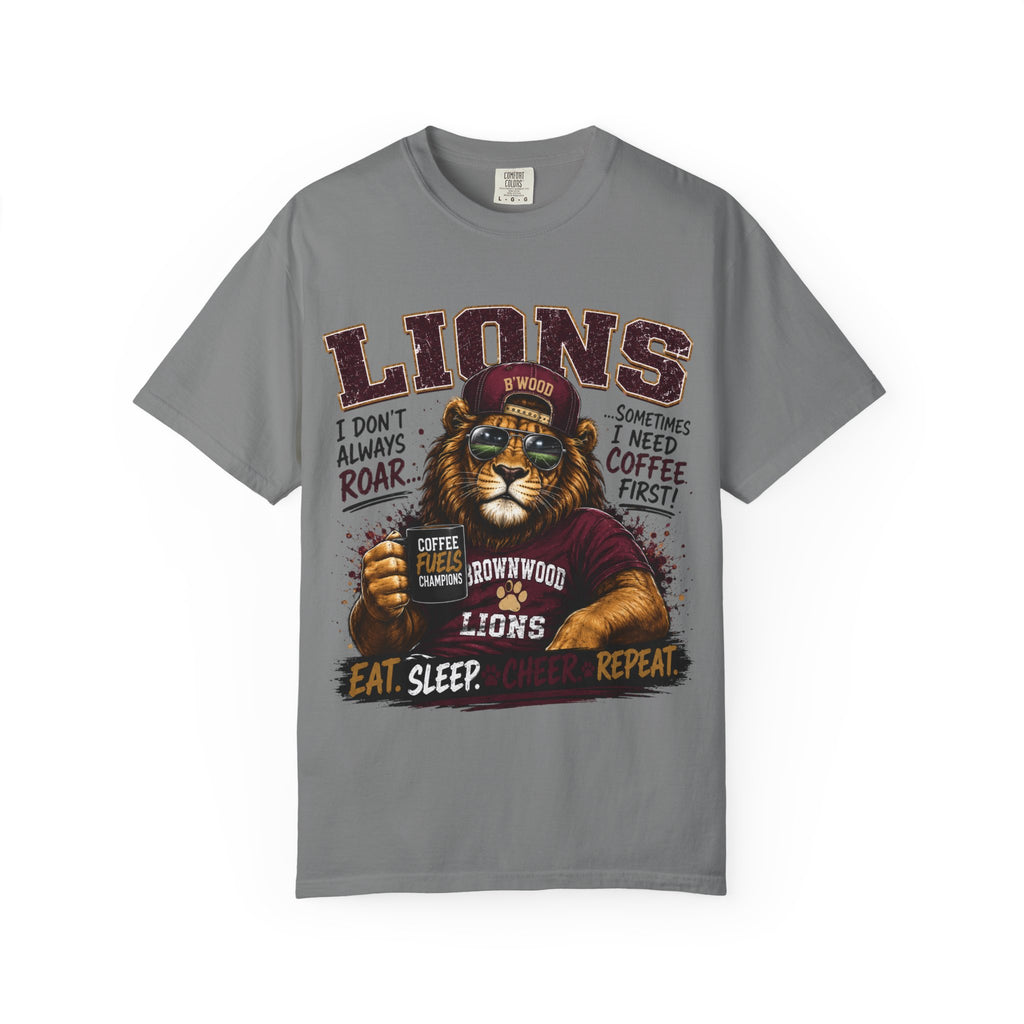 Lions Coffee Club T-Shirt — 'Eat. Sleep. Coffee. Repeat.' Graphic Tee