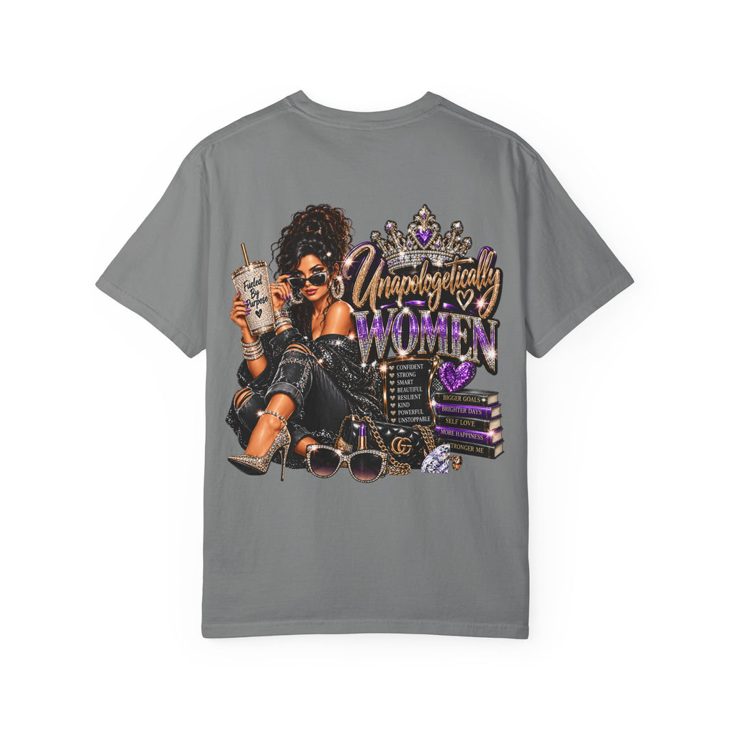 Unapologetically Women T-Shirt — Empowerment Graphic Tee with Crown, Books & Fashion Illustration