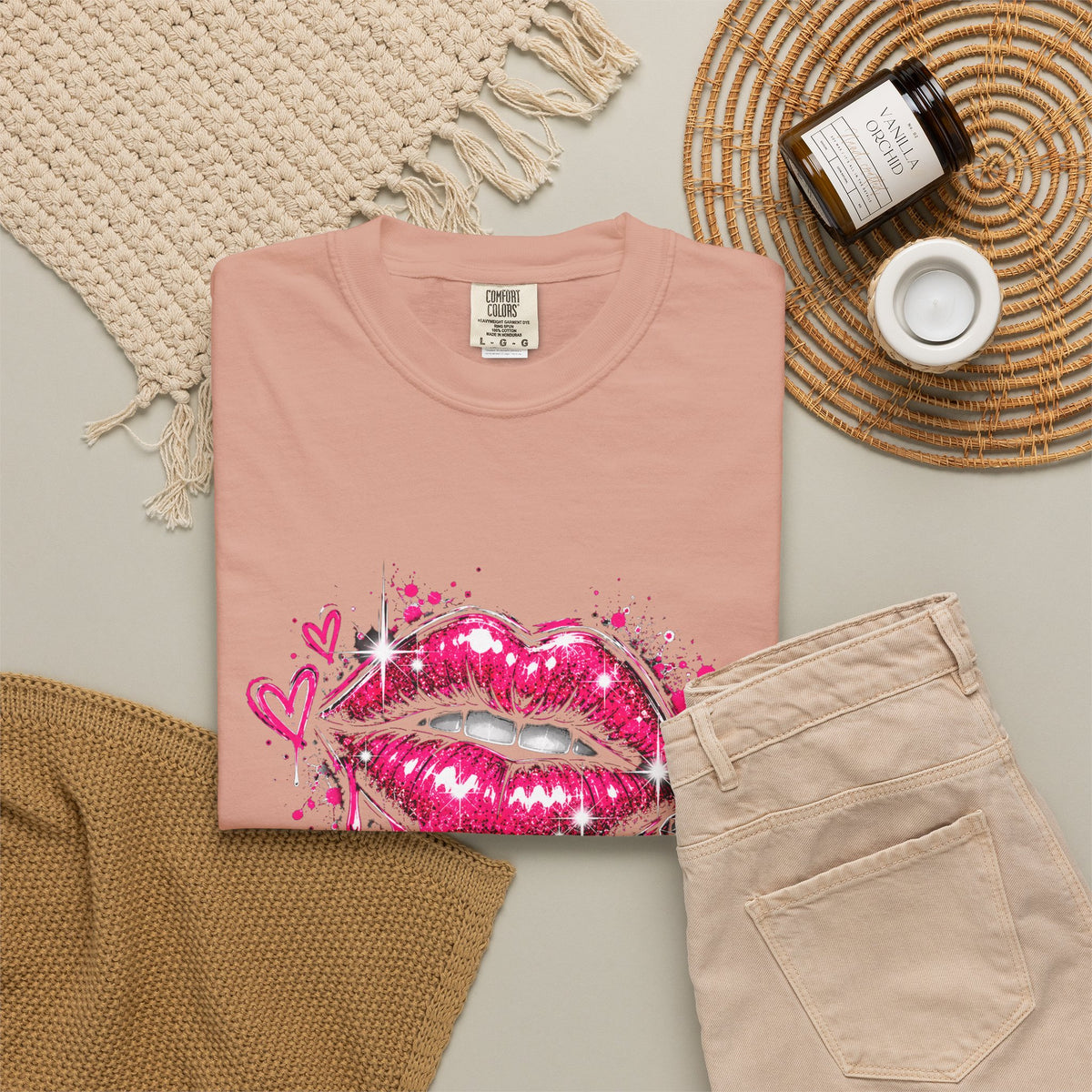 Graphic T-Shirt — Pink Lip Art & 'Backup!' Slogan Tee