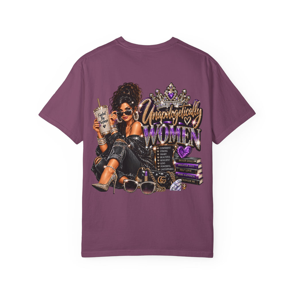 Unapologetically Women T-Shirt — Empowerment Graphic Tee with Crown, Books & Fashion Illustration