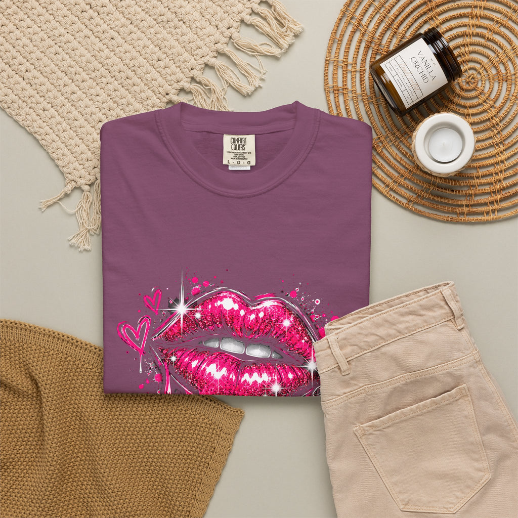 Graphic T-Shirt — Pink Lip Art & 'Backup!' Slogan Tee