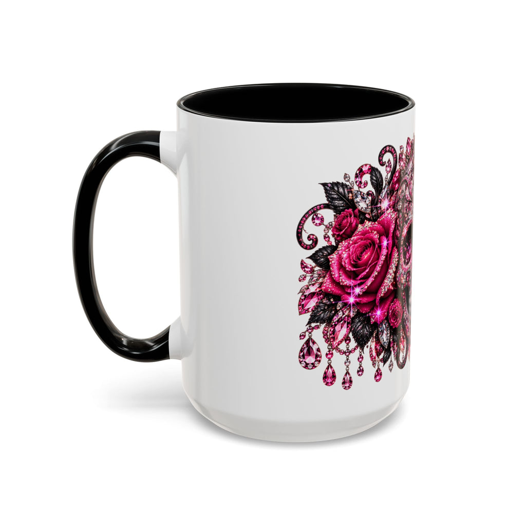 Pink Rhinestone Sugar Skull Coffee Mug – Day of the Dead Floral Accent Mug