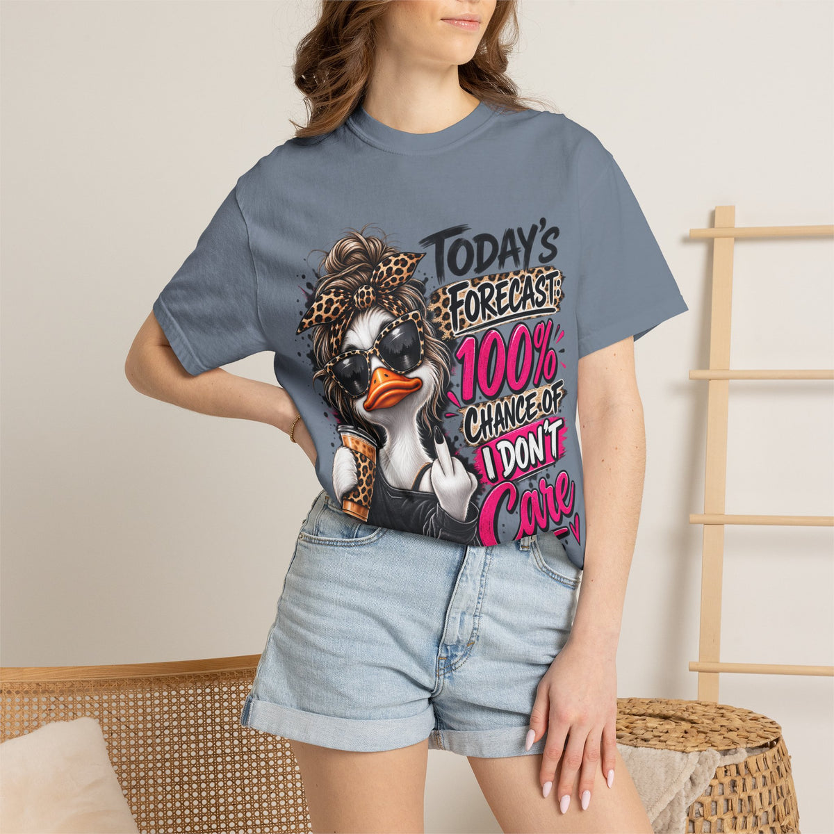 Graphic T-Shirt — "Today's Forecast: 100% Chance I Don't Care" Duck Design