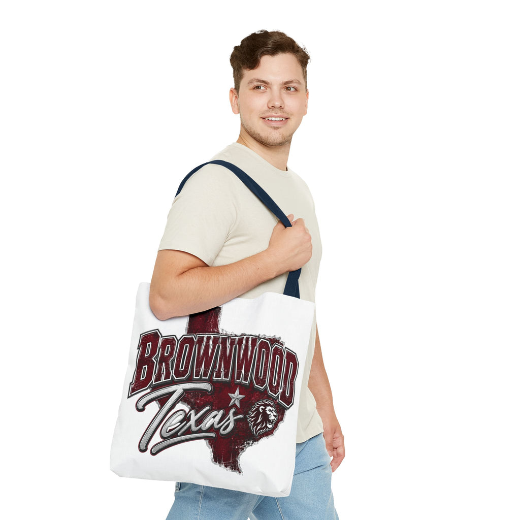 Brownwood Texas Tote Bag — Vintage State Outline & Lion Graphic